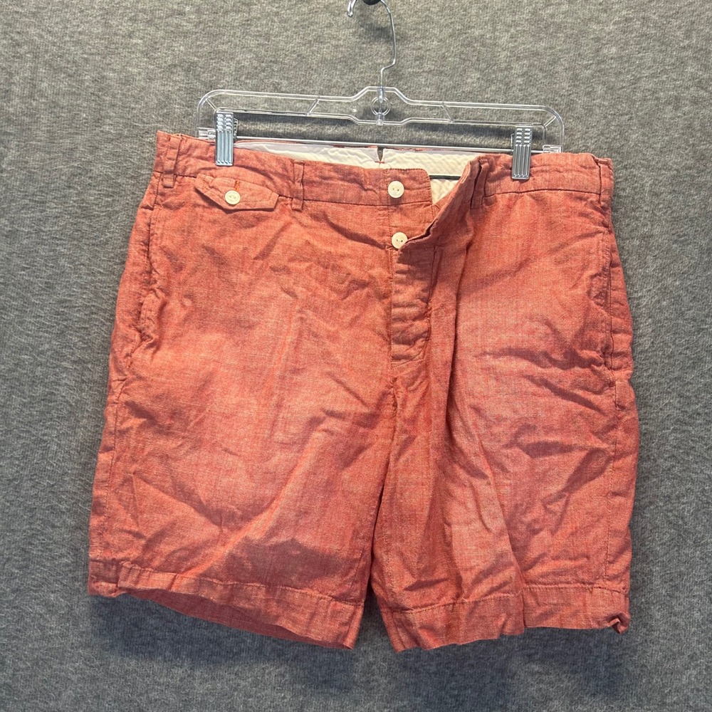 Polo Ralph Lauren Mens 35 Straight Fit Cotton Chambray Shorts Red Orange Button